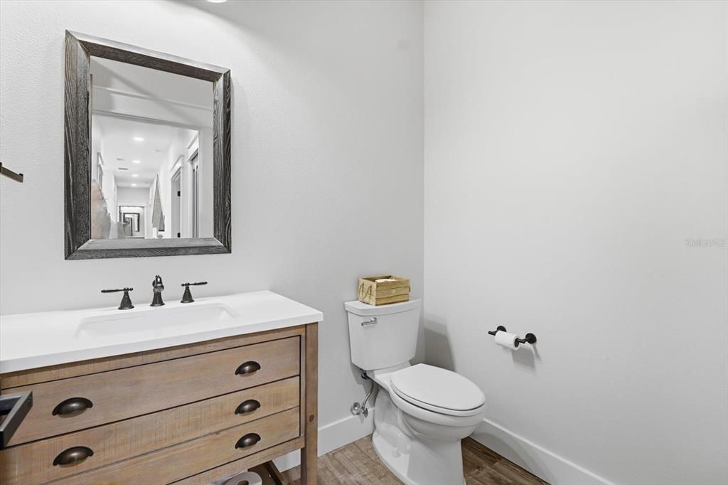 Bathroom, Interior, Recessed Lighting, Wood Texture Flooring