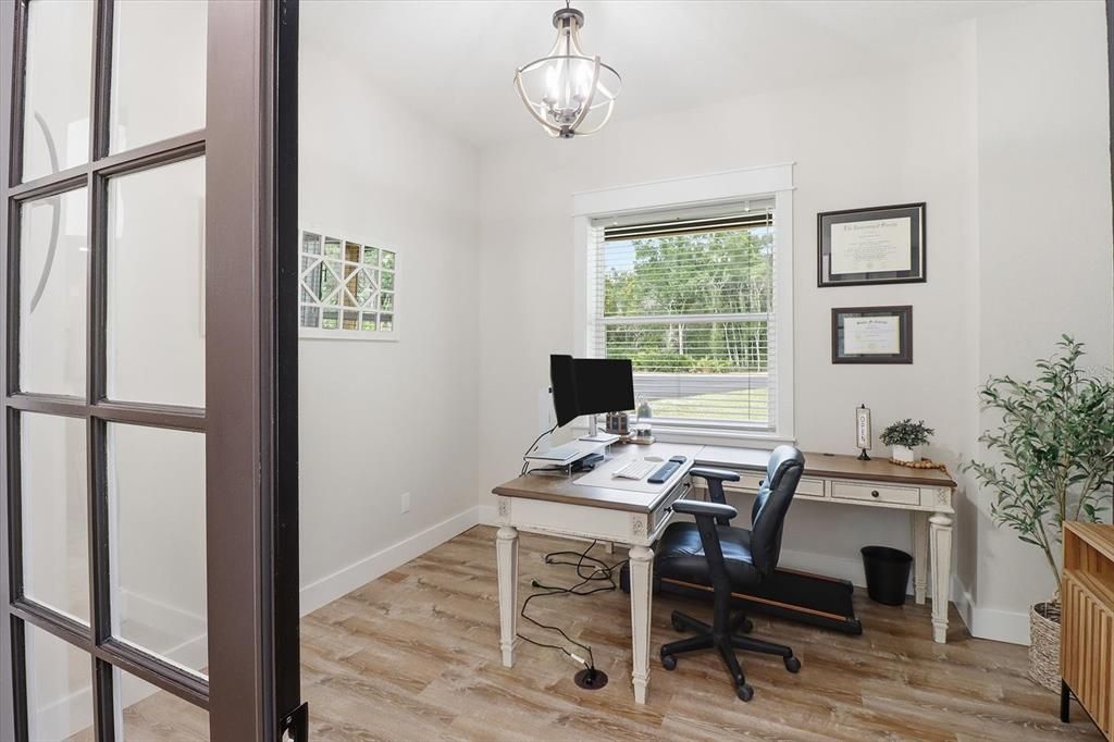 Home Office, Interior, Pendant Lights, Wood Texture Flooring