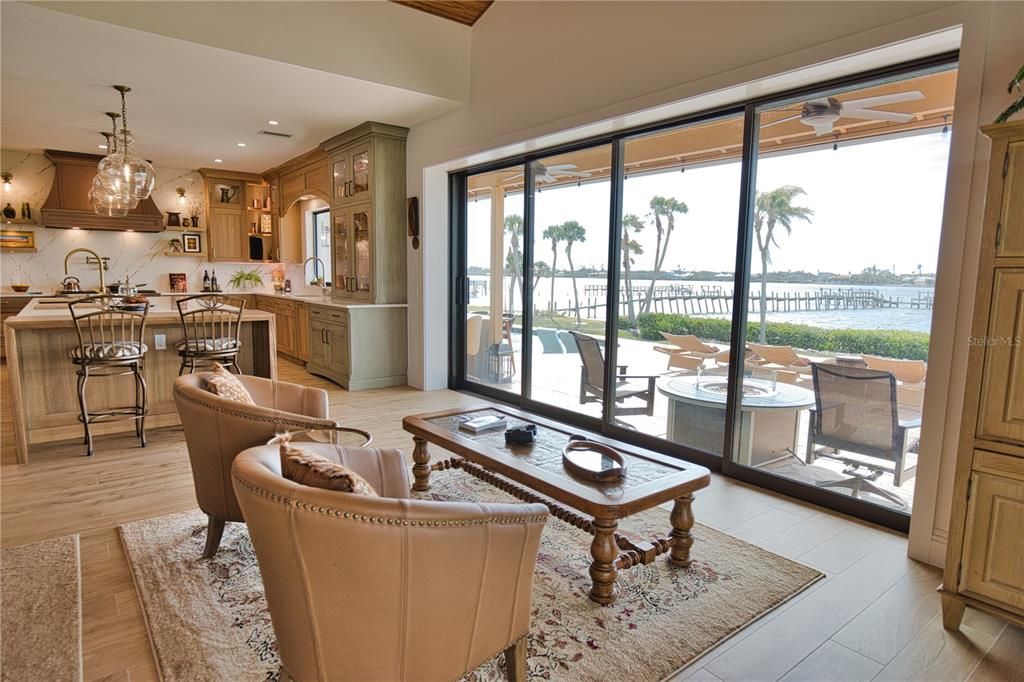 Interior, Kitchen, Living room, Pendant Lights, Recessed Lighting, Water, Wood Texture Flooring