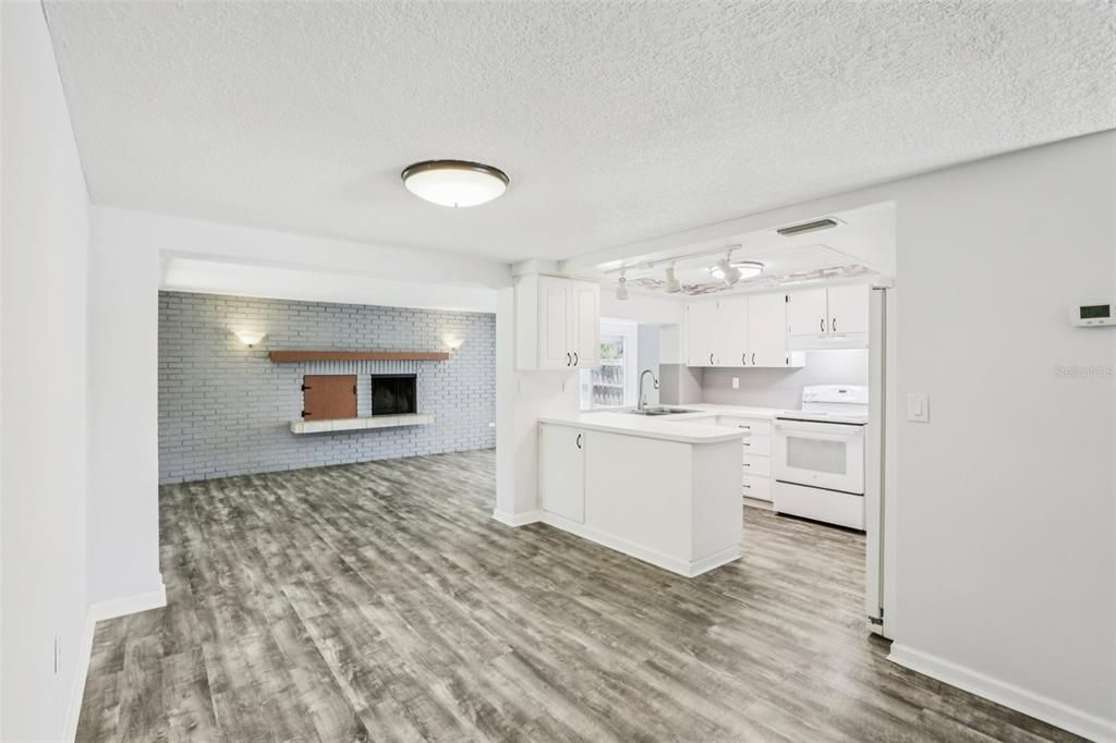 Interior, Kitchen, Stone Walls, Wood Texture Flooring