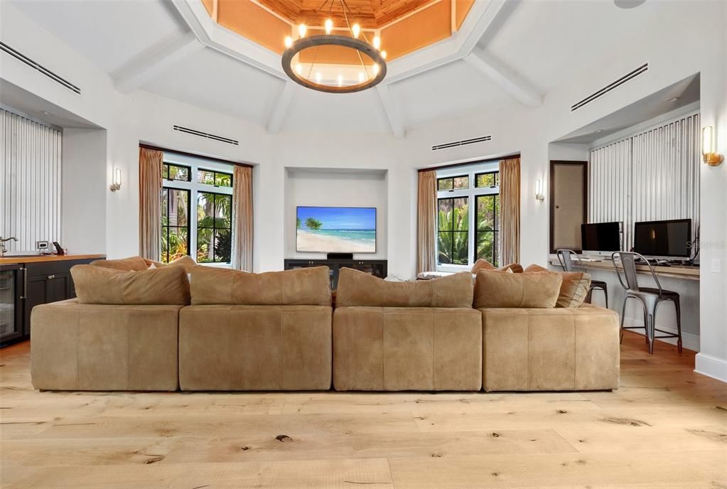 Interior, Living room, Pendant Lights, Wood Texture Flooring