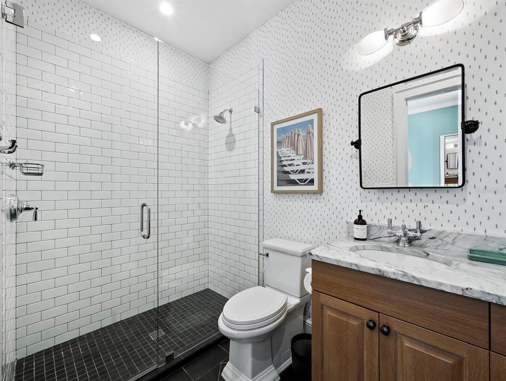 Bathroom, Glass Shower, Interior, Recessed Lighting