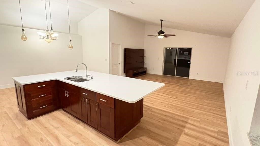 Interior, Kitchen, Pendant Lights, Wood Texture Flooring