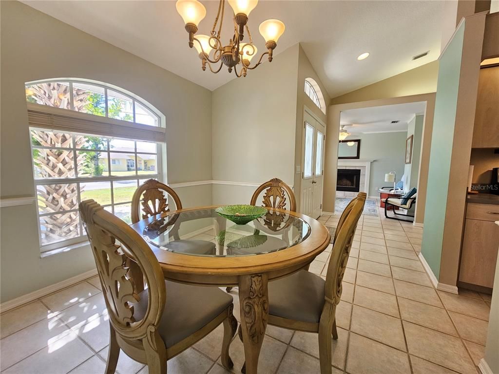 Chandelier, Dining room, Fireplace, Interior, Recessed Lighting