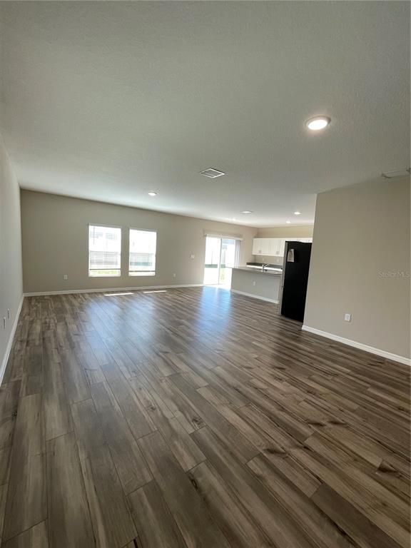 Empty room, Interior, Kitchen, Recessed Lighting, Wood Texture Flooring