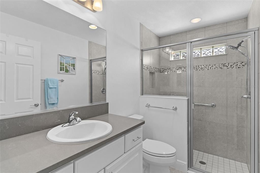 Bathroom, Glass Shower, Interior, Recessed Lighting