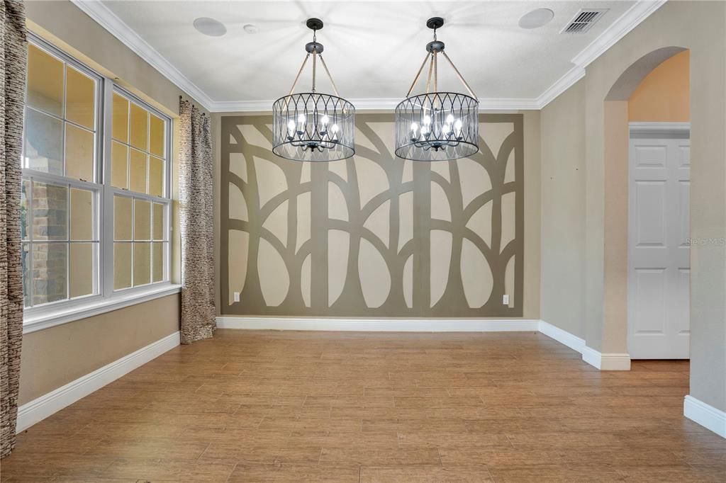 Chandelier, Empty room, Interior, Pendant Lights, Wood Texture Flooring