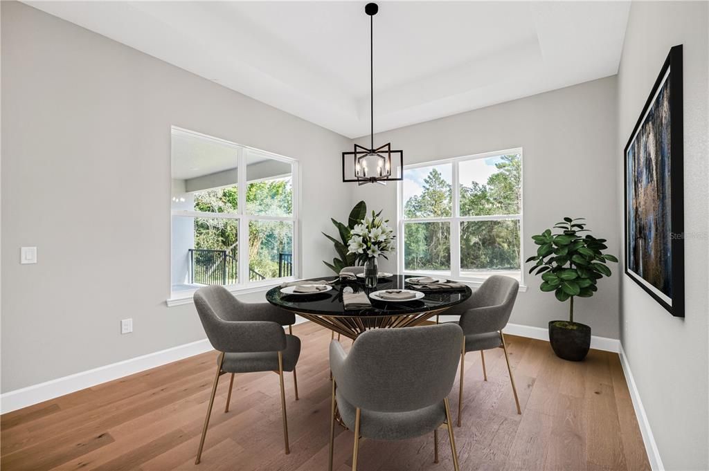 Dining room, Interior, Pendant Lights, Wood Texture Flooring