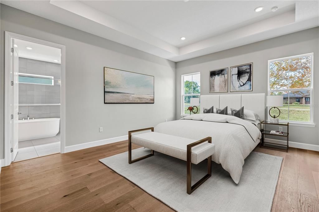 Bedroom, Interior, Recessed Lighting, Wood Texture Flooring