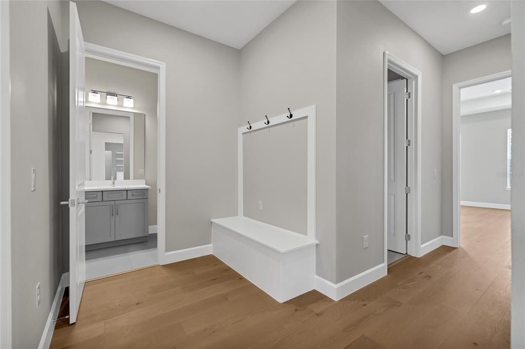 Bathroom, Interior, Recessed Lighting, Wood Texture Flooring