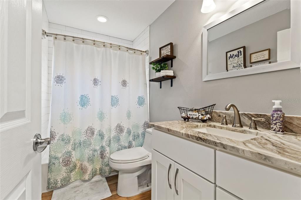 Bathroom, Interior, Recessed Lighting, Wood Texture Flooring