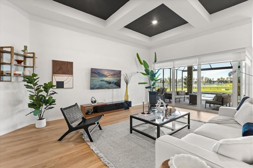 Interior, Living room, Recessed Lighting, Wood Texture Flooring