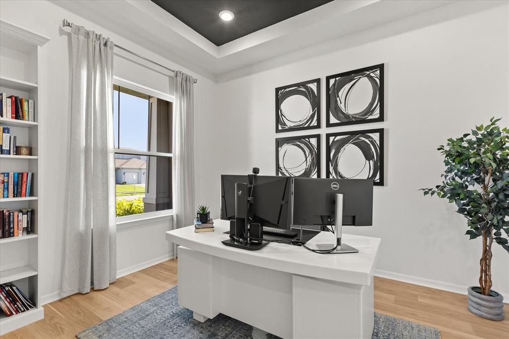 Home Office, Interior, Recessed Lighting, Wood Texture Flooring