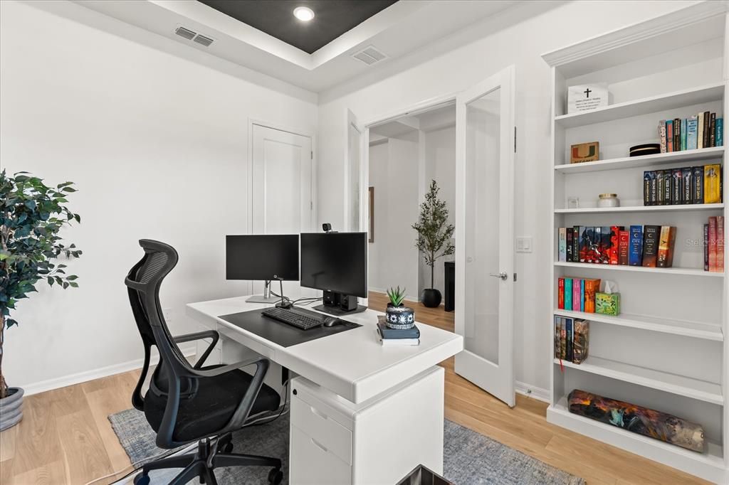 Home Office, Interior, Recessed Lighting, Wood Texture Flooring