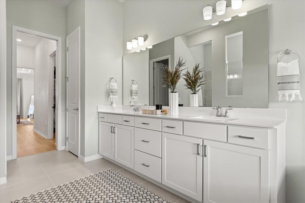 Bathroom, Dual Sink Vanities, Interior, Wood Texture Flooring