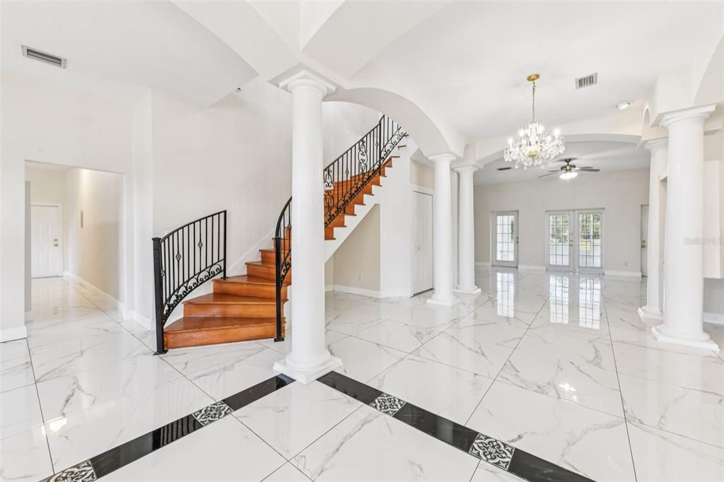 Chandelier, Interior, Marble, Recessed Lighting