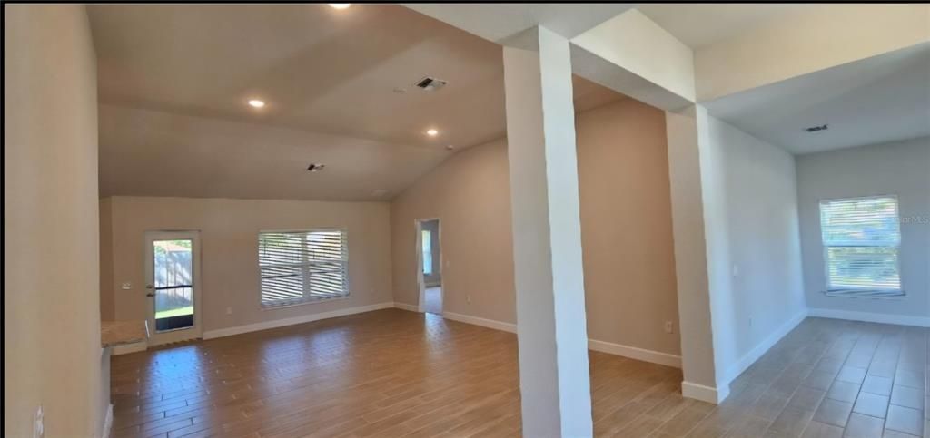 Empty room, Interior, Recessed Lighting, Wood Texture Flooring