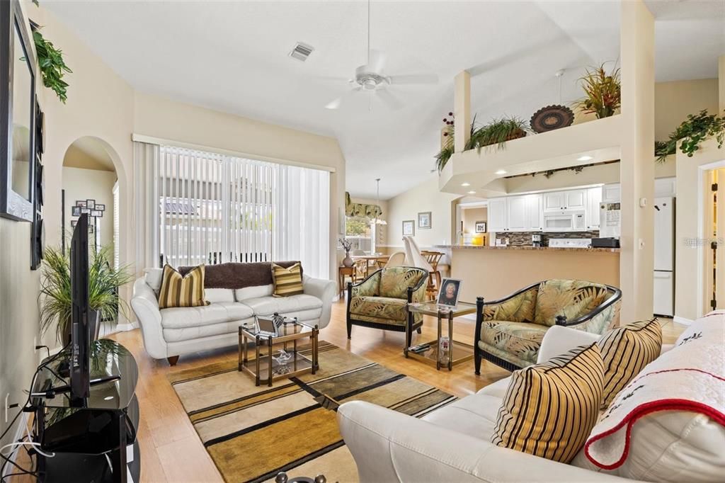 Interior, Kitchen, Living room, Recessed Lighting, Wood Texture Flooring