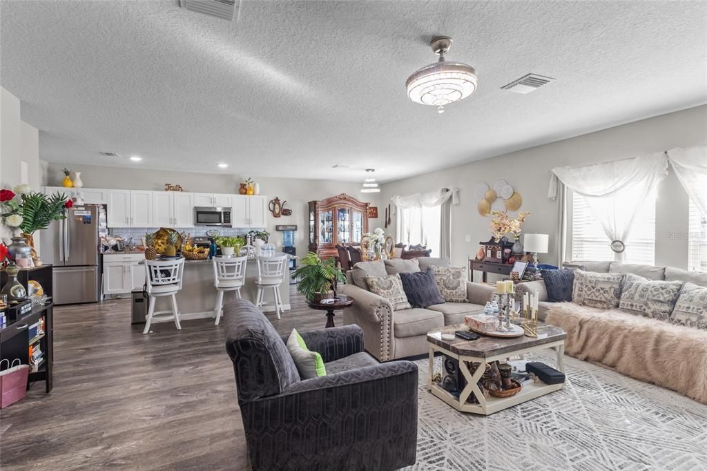 Interior, Kitchen, Living room, Recessed Lighting, Stainless Steel Appliances, Wood Texture Flooring