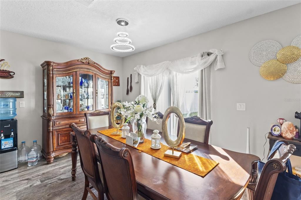 Dining room, Interior, Pendant Lights, Wood Texture Flooring