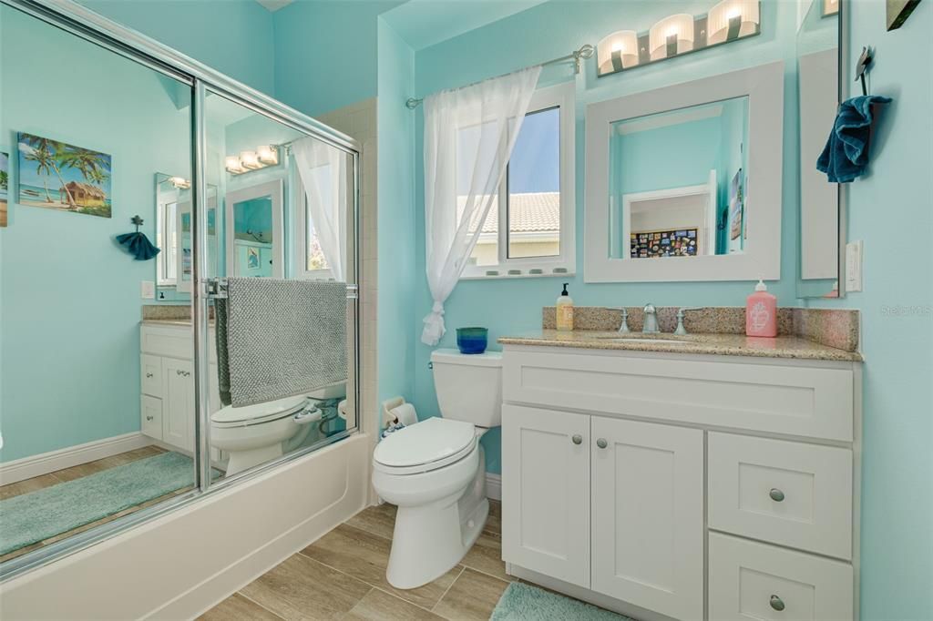 Bathroom, Glass Shower, Interior, Wood Texture Flooring