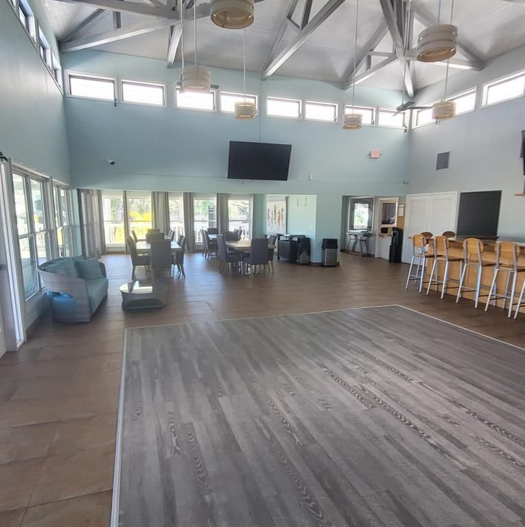 Dining room, Interior, Living room, Pendant Lights, Wood Texture Flooring