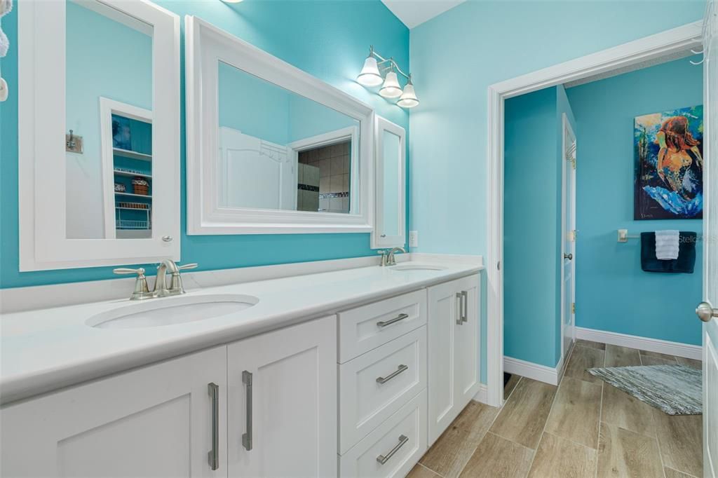 Bathroom, Dual Sink Vanities, Interior, Wood Texture Flooring