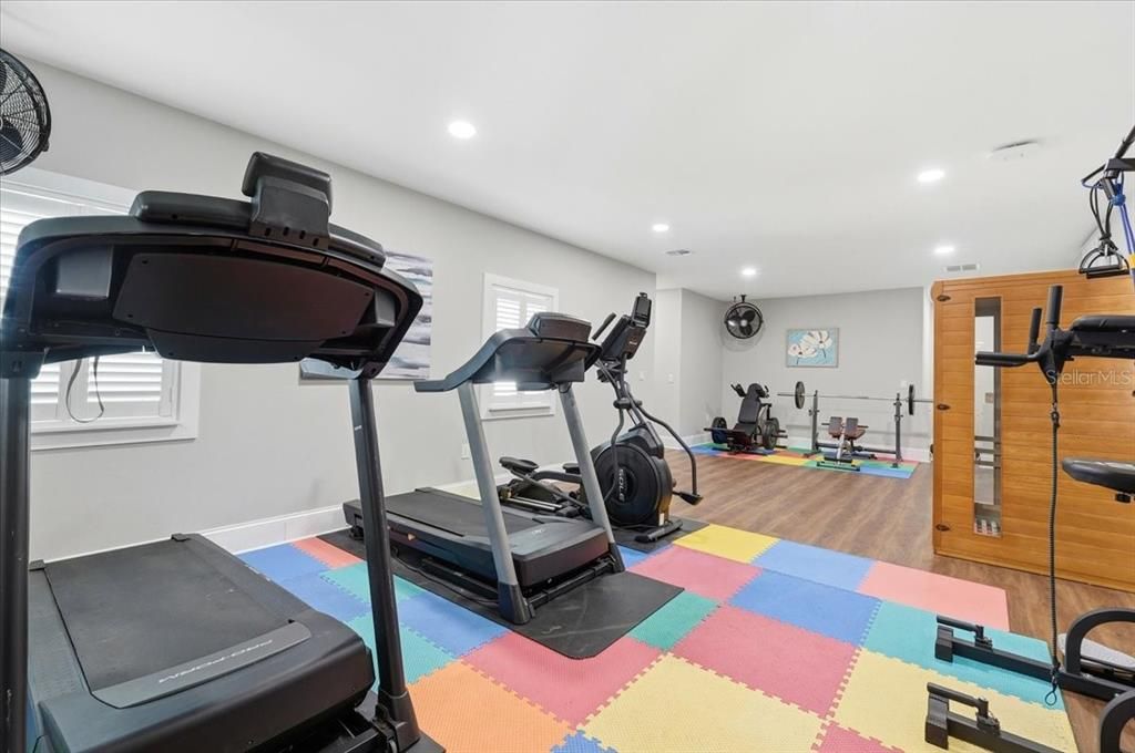 Fitness Equipment, Interior, Recessed Lighting, Wood Texture Flooring