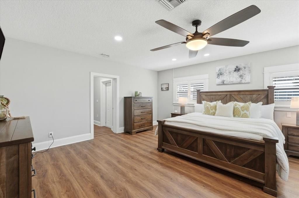 Bedroom, Interior, Recessed Lighting, Wood Texture Flooring