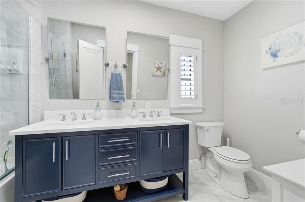 Bathroom, Dual Sink Vanities, Glass Shower, Interior, Marble