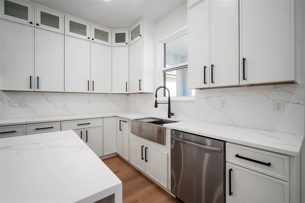 Interior, Kitchen, Marble Walls, Wood Texture Flooring