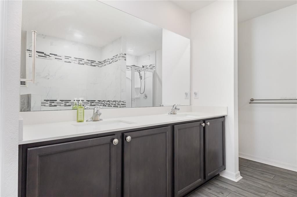 Bathroom, Interior, Marble Walls, Wood Texture Flooring