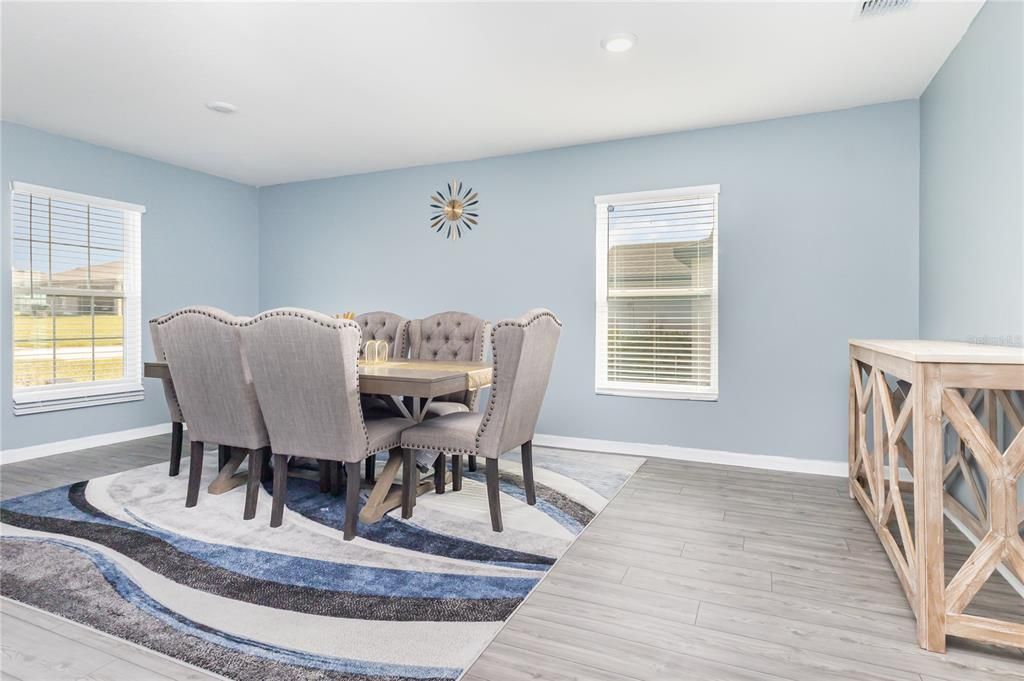 Dining room, Interior, Recessed Lighting, Wood Texture Flooring
