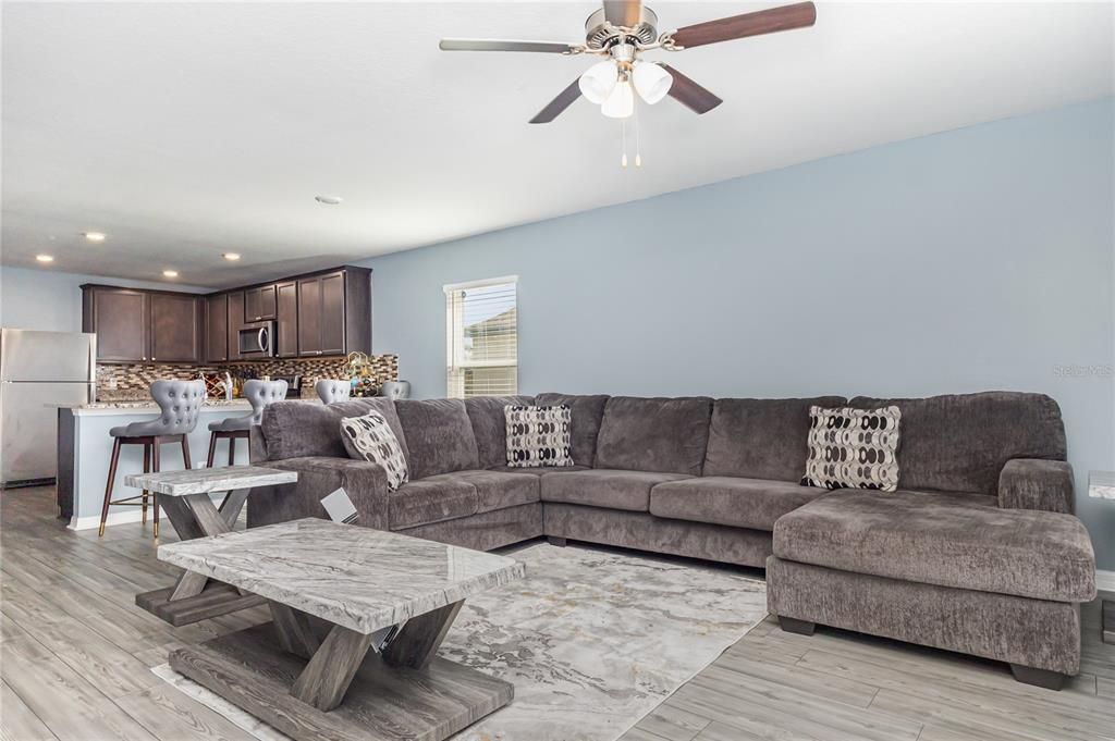 Interior, Kitchen, Living room, Recessed Lighting, Wood Texture Flooring