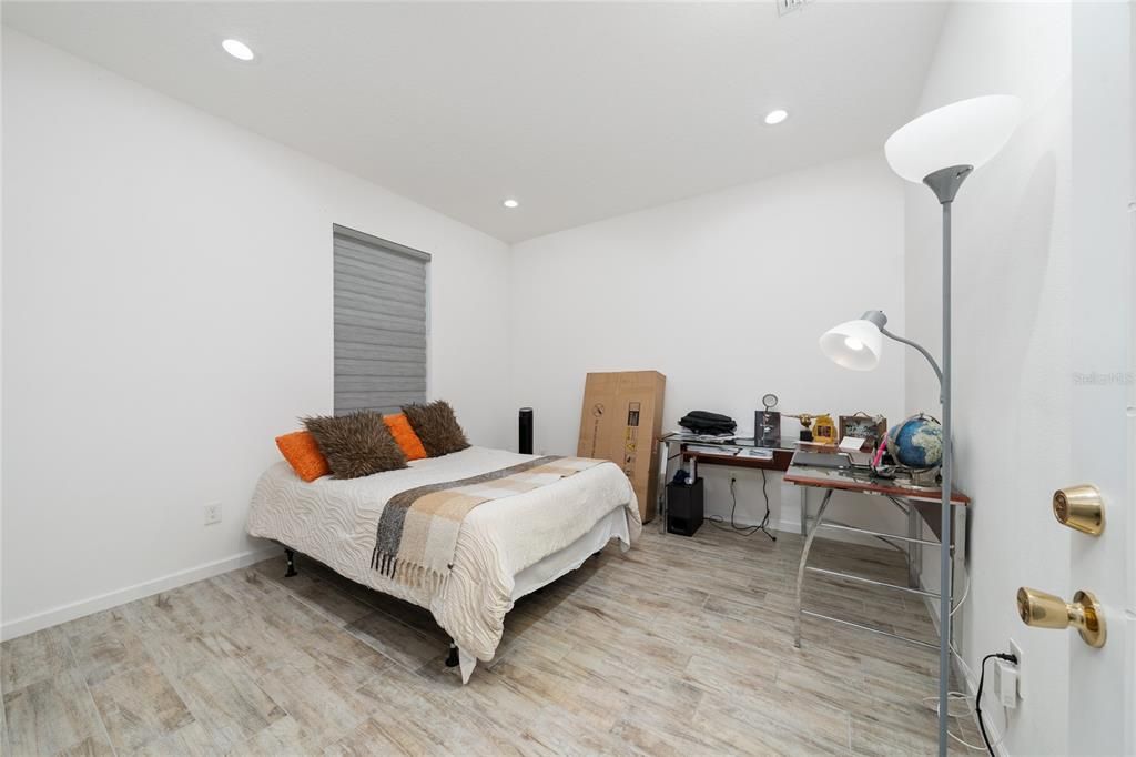 Bedroom, Home Office, Interior, Recessed Lighting, Wood Texture Flooring