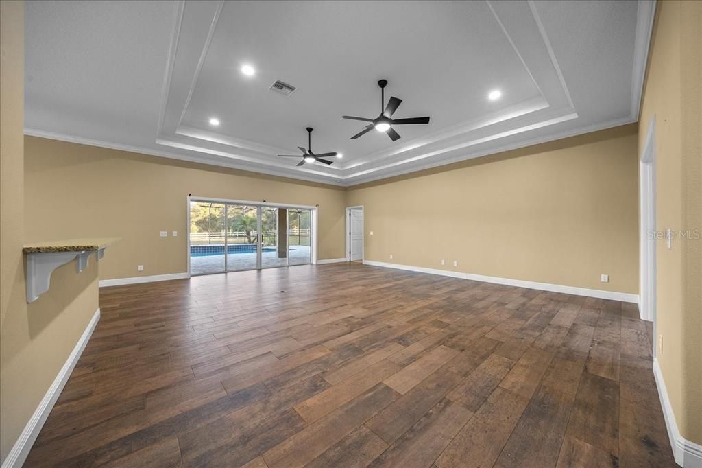Empty room, Interior, Recessed Lighting, Wood Texture Flooring