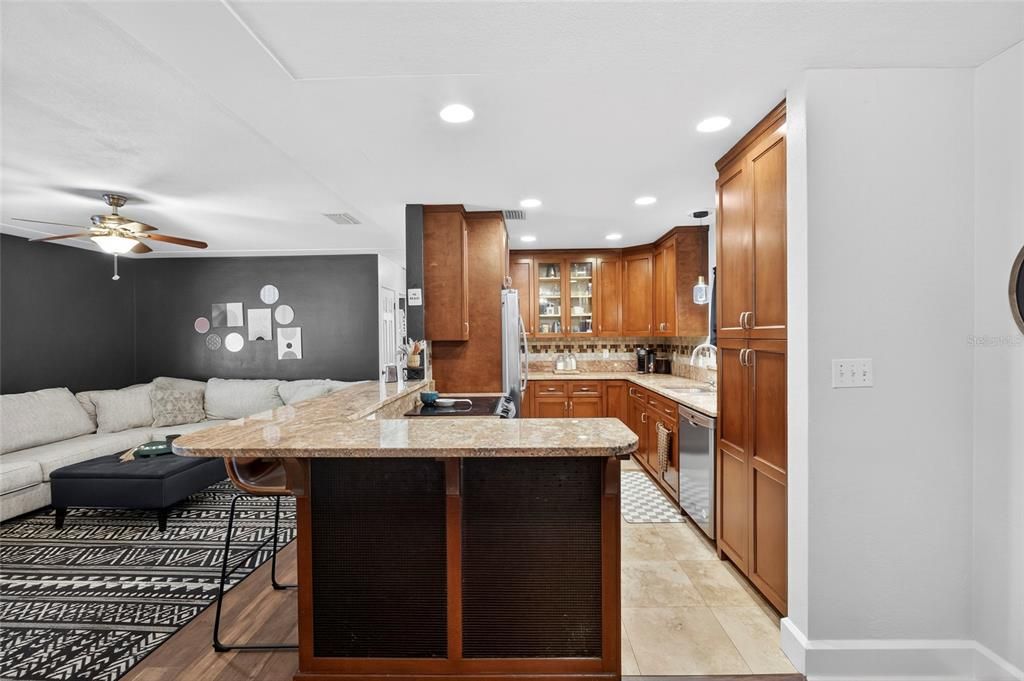 Interior, Kitchen, Living room, Recessed Lighting, Wood Texture Flooring