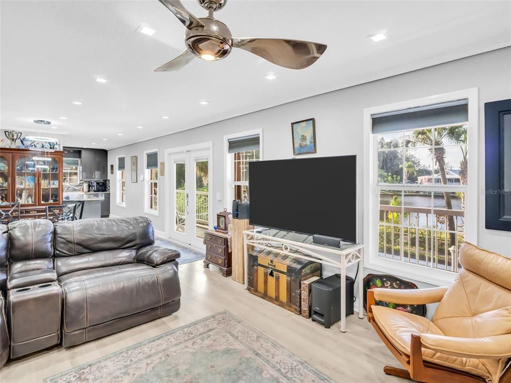 Interior, Kitchen, Living room, Recessed Lighting, Wood Texture Flooring