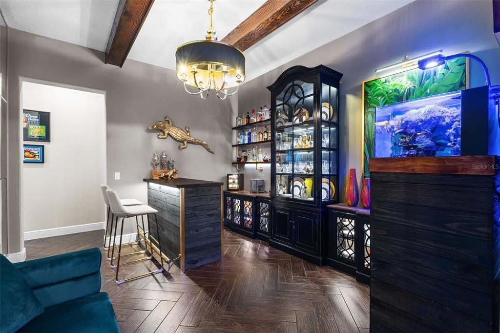 Chandelier, Interior, Wooden Beams, Wood Texture Flooring