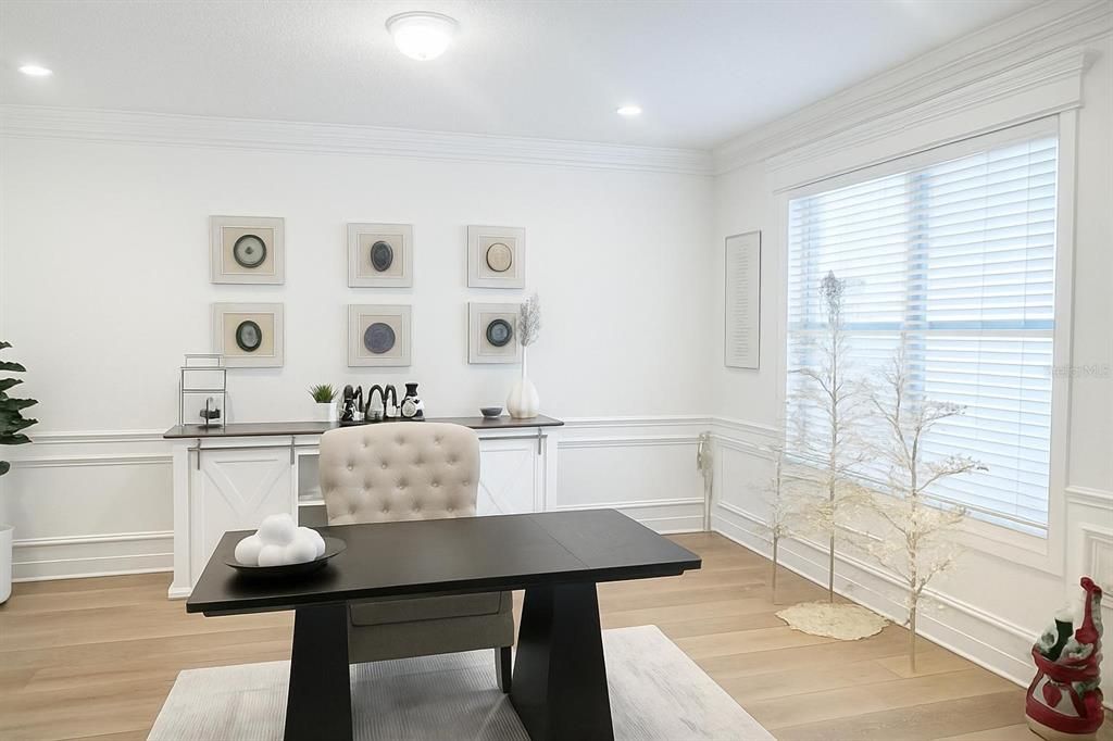 Home Office, Interior, Recessed Lighting, Wood Texture Flooring