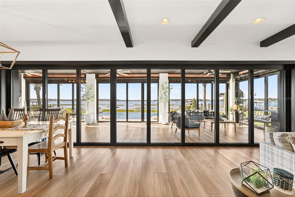 Dining room, Interior, Recessed Lighting, Water, Wood Texture Flooring