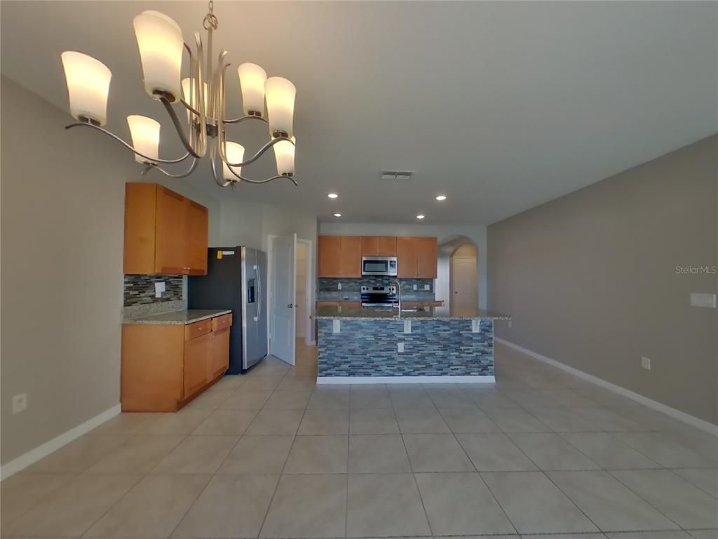 Chandelier, Interior, Kitchen, Recessed Lighting, Stainless Steel Appliances
