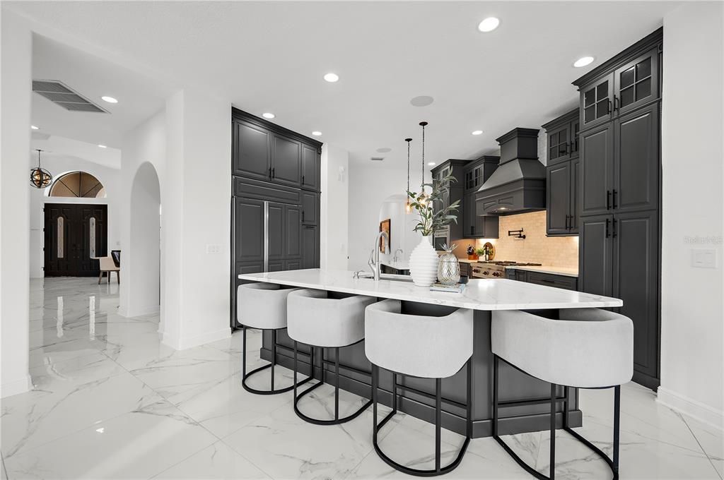 Interior, Kitchen, Marble, Pendant Lights, Recessed Lighting
