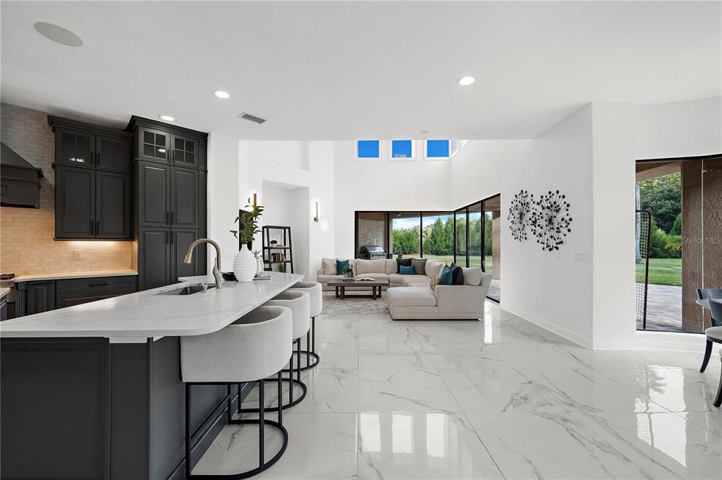 Interior, Kitchen, Living room, Marble, Recessed Lighting