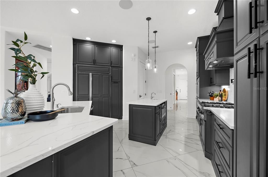 Interior, Kitchen, Marble, Pendant Lights, Recessed Lighting