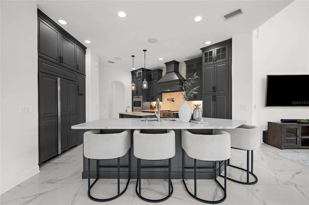 Interior, Kitchen, Marble, Pendant Lights, Recessed Lighting