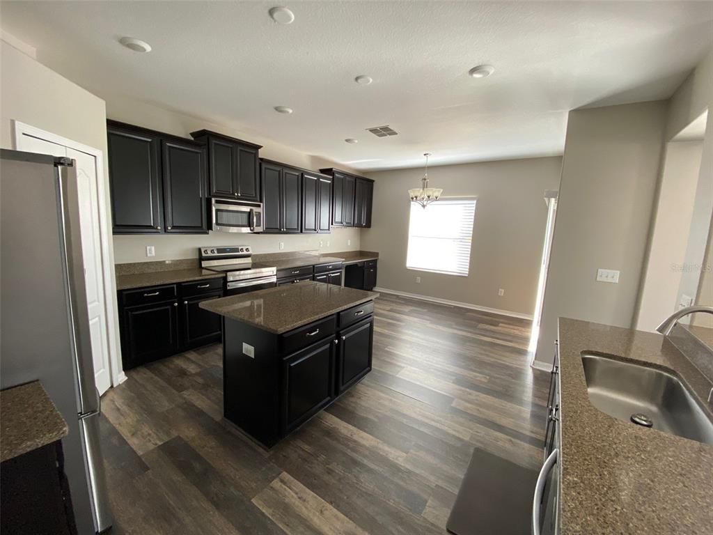 Interior, Kitchen, Pendant Lights, Recessed Lighting, Wood Texture Flooring