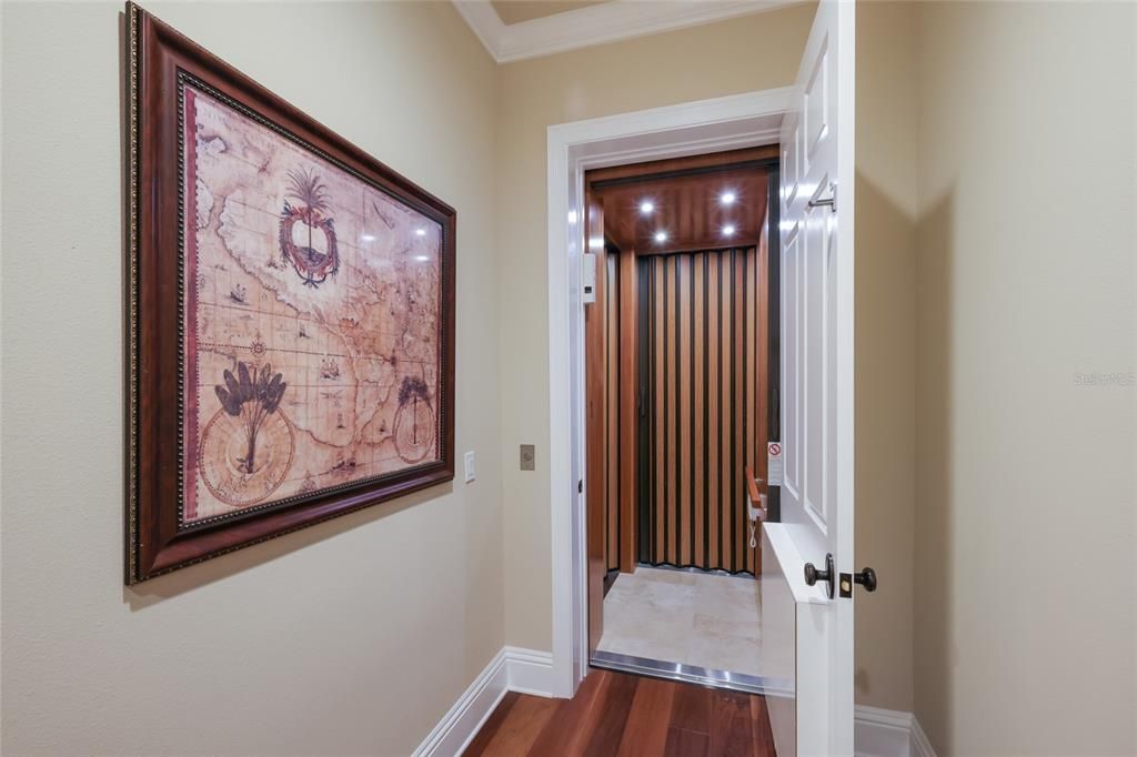 Elevator, Interior, Recessed Lighting, Wood Texture Flooring