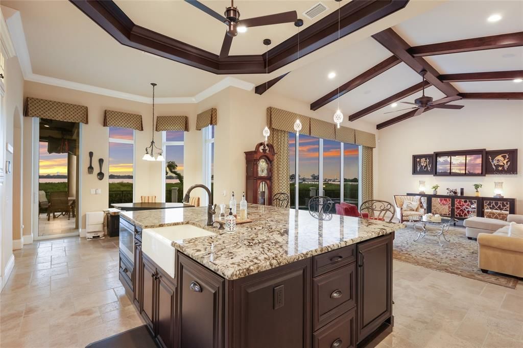 Interior, Kitchen, Living room, Pendant Lights, Recessed Lighting, Wooden Beams