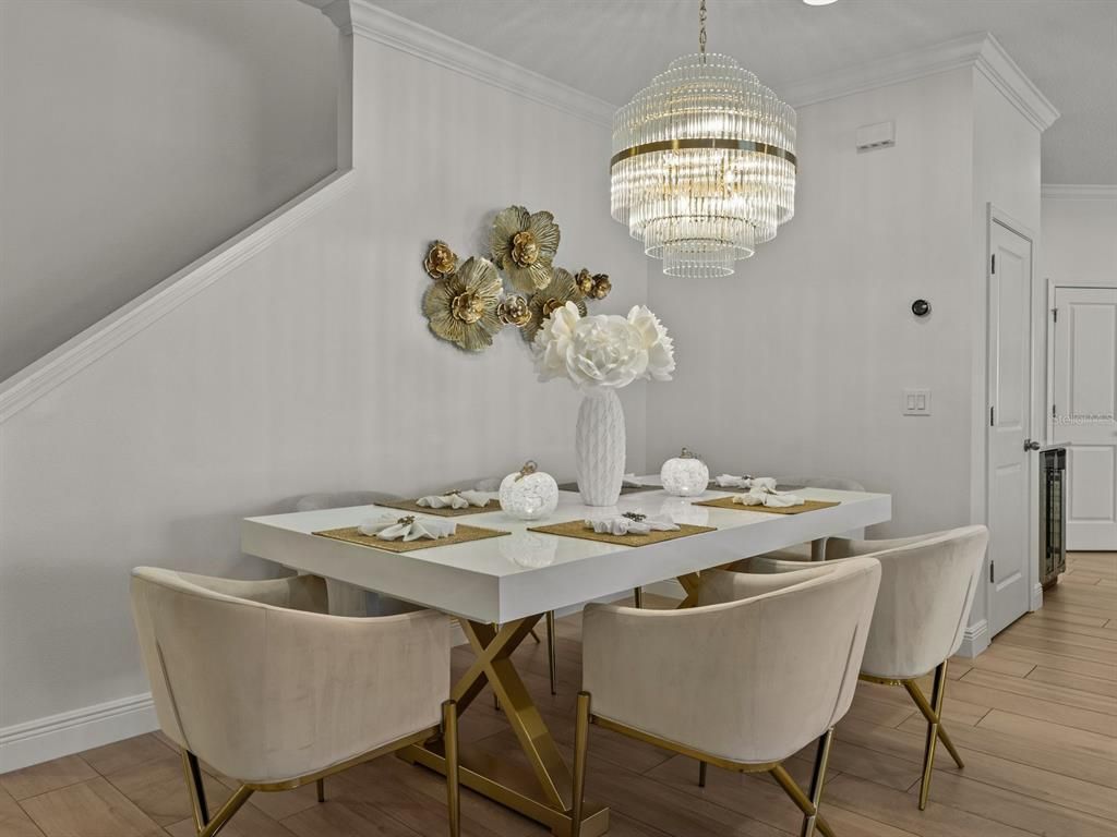 Chandelier, Dining room, Interior, Wood Texture Flooring